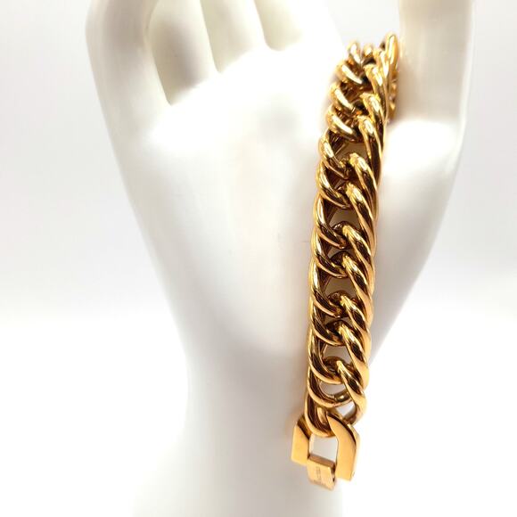 Men's Stainless Steel Gold Plated Chunky Bracelet, 7 Inches, Signed STEELTIME - Picture 1 of 10